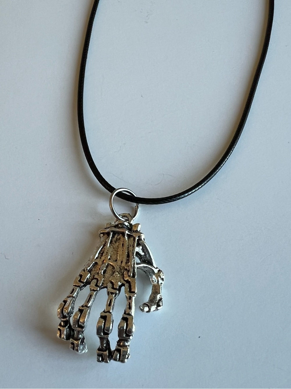Silver Robotic cyborg Hand Pendant Necklace - Black Cord necklace